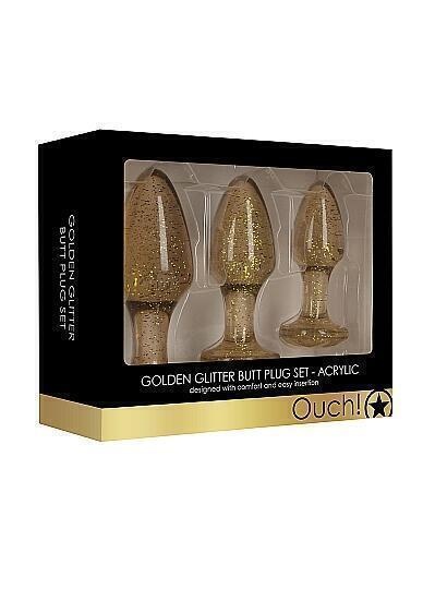 Набор анальных пробок Shots Ouch Golden Glitter, золотистый