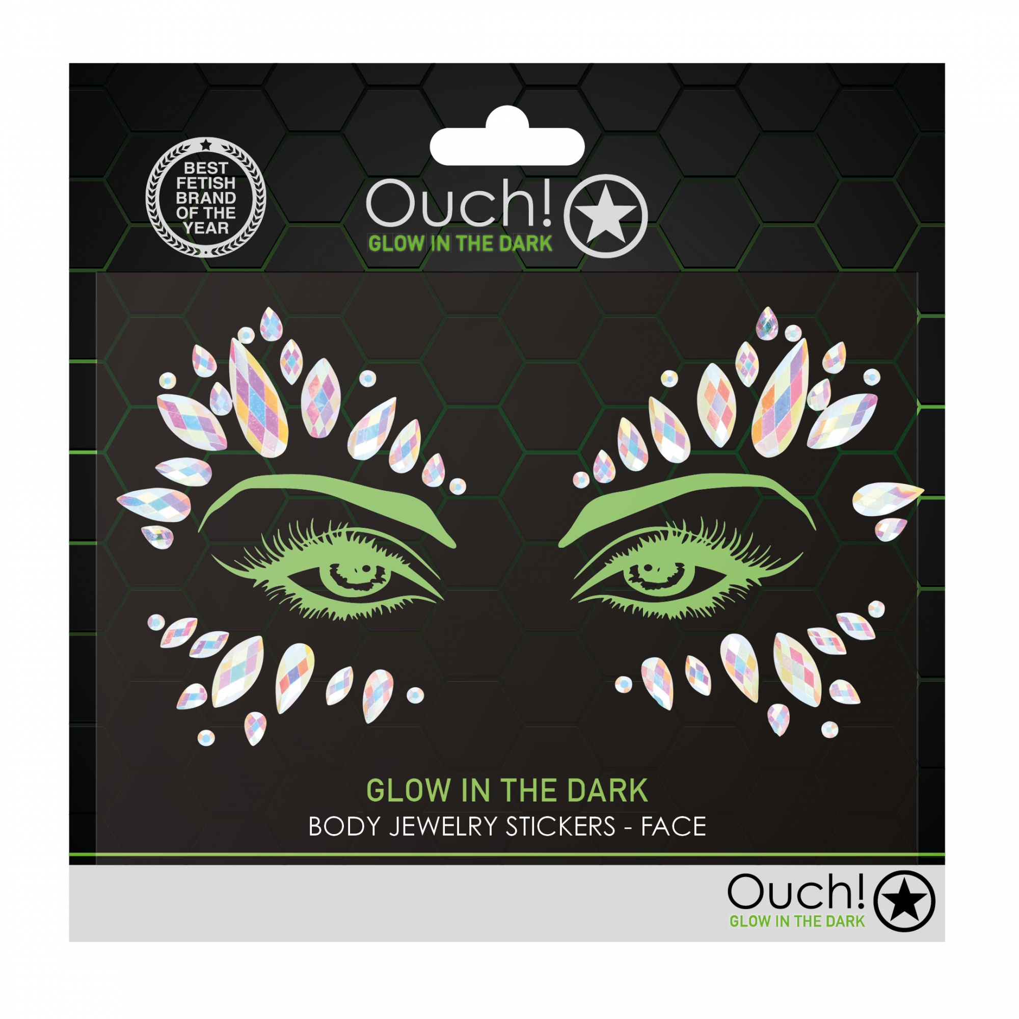 Светящиеся в темноте стразы для лица Shots Ouch! OU850GLO, разноцветные