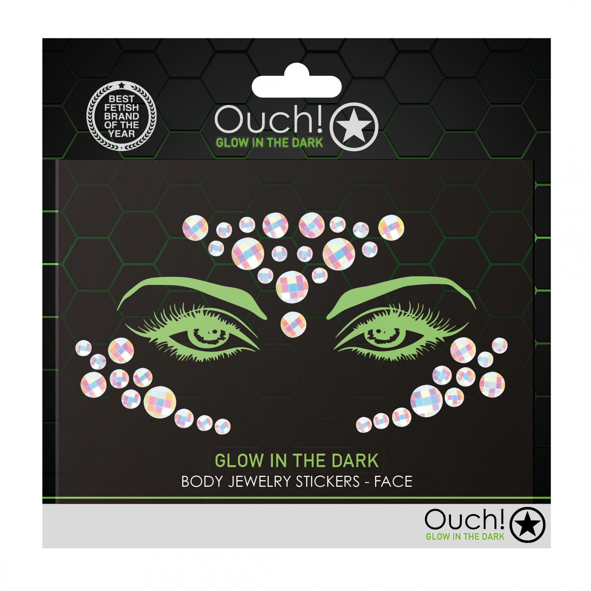Светящиеся в темноте стразы для лица Shots Ouch! OU852GLO, разноцветные