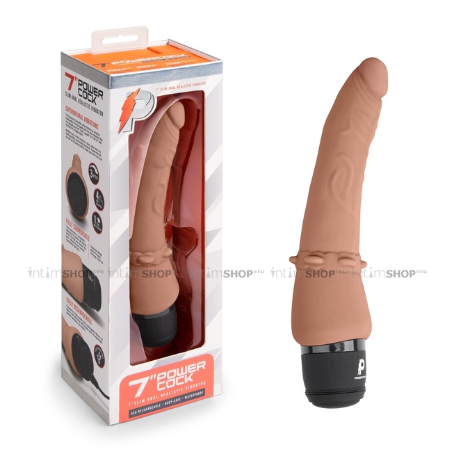 Анальный вибратор PowerCocks Slim 7" реалистичный, мокка от IntimShop