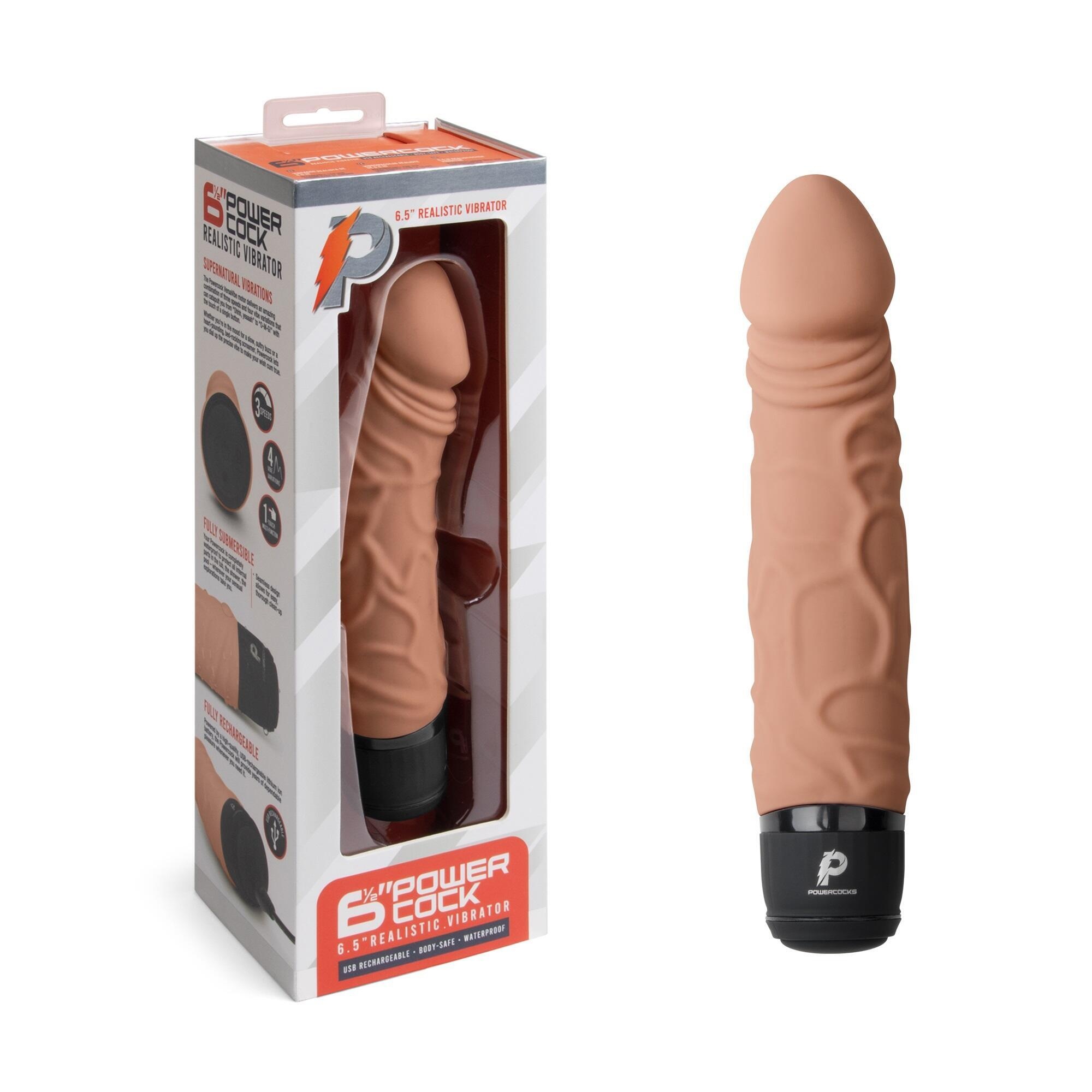 Вибратор PowerCocks Girthy 6.5" реалистичный 19 см, мокка