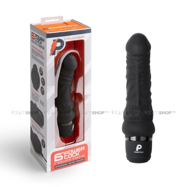 Вибратор PowerCocks 6" реалистичный, черный от IntimShop