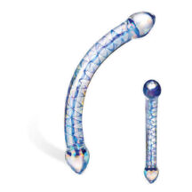 Перламутровый фаллос с узором Glas X Curve, синий