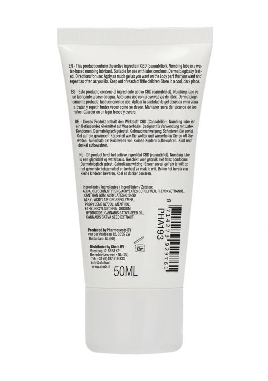 Продлевающий лубрикант PharmQuests Numbing Natural CBD на водной основе, 50 мл
