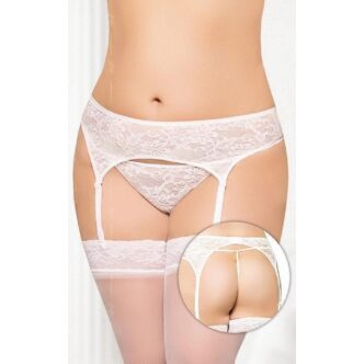 Пояс для Чулок и Стринги Soft Line кружевные белые, XL