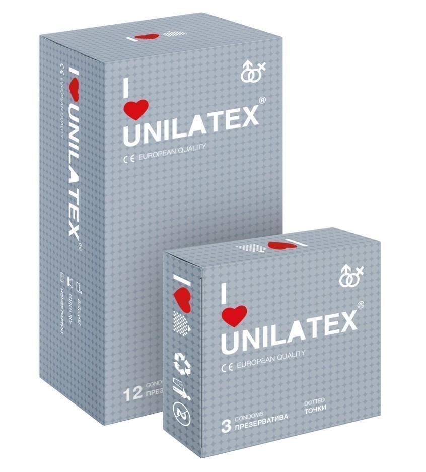 Презервативы рельефные с точками Unilatex, 12 шт + 3 шт в подарок