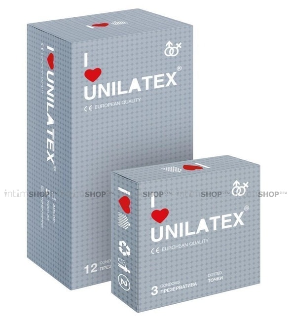 фото Презервативы рельефные с точками Unilatex 12 шт + 3 шт в подарок