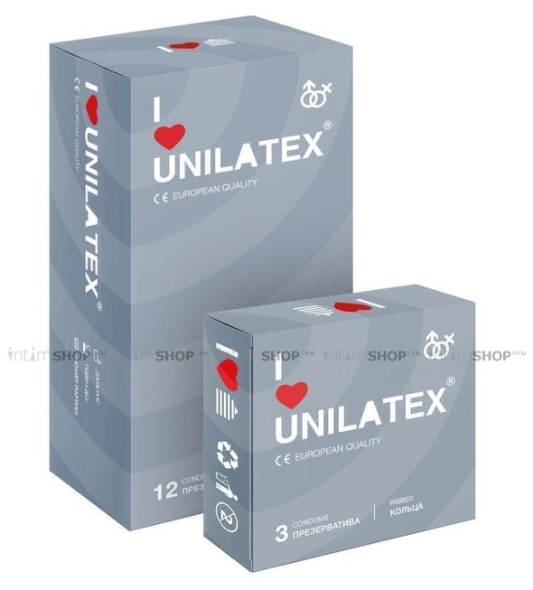 Презервативы Unilatex 12 шт + 3 шт в подарок, ребристые от IntimShop