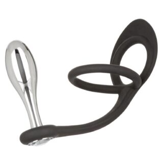 Анальная пробка с эрекционным кольцом CalExotics Star Fucker Teardrop Plug, серебристый/чёрный/бесцветный