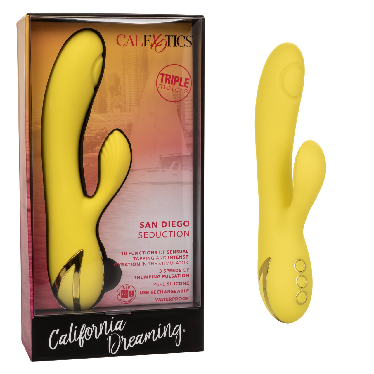 Вибратор-кролик с осцилляцией CalExotics California Dreaming San Diego Seduction, жёлтый
