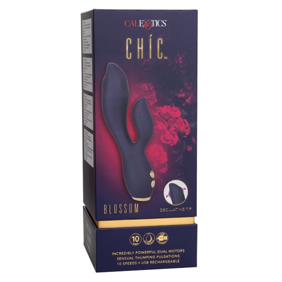 Плохая упаковка! Вибратор-кролик с двухсторонней осцилляцией CalExotics Chic Blossom, синий