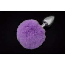 Анальная пробка Пикантные Штучки с фиолетовым пушистым хвостом, серебристая, 6 см