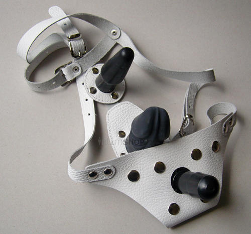 Трусики Harness Vac-U-Lock с анально-вагинальной стимуляцией - Sitabella, белые