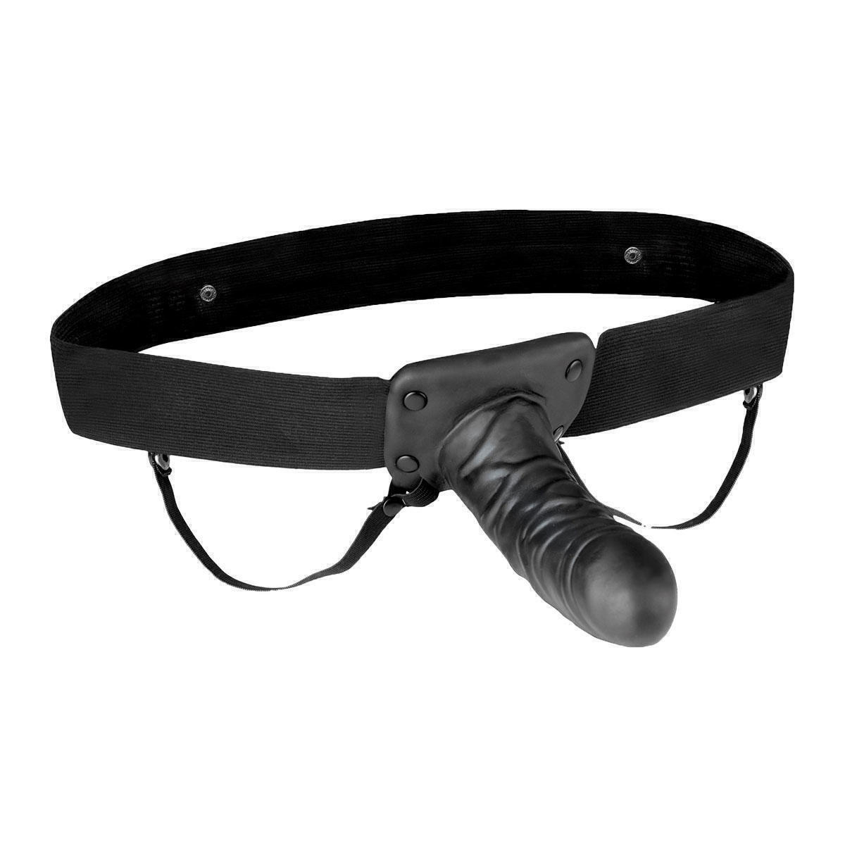 Страпон полый Lux Fetish Unisex Vibrating Hollow Strap-On с вибрацией, черный