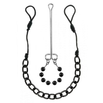 Лассо на соски соединенное цепочкой + зажим на половые губы Pipedream Nipple & Clit Jewelry, черный