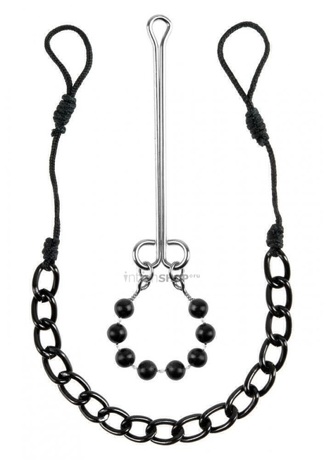 Лассо на соски соединенное цепочкой + зажим на половые губы Pipedream Nipple & Clit Jewelry черный
