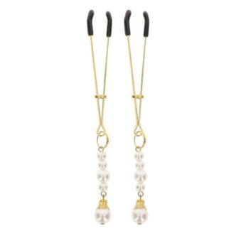 Зажимы для сосков с жемчужинами Taboom Nipple Play Tweezers With Pearls, золотистый