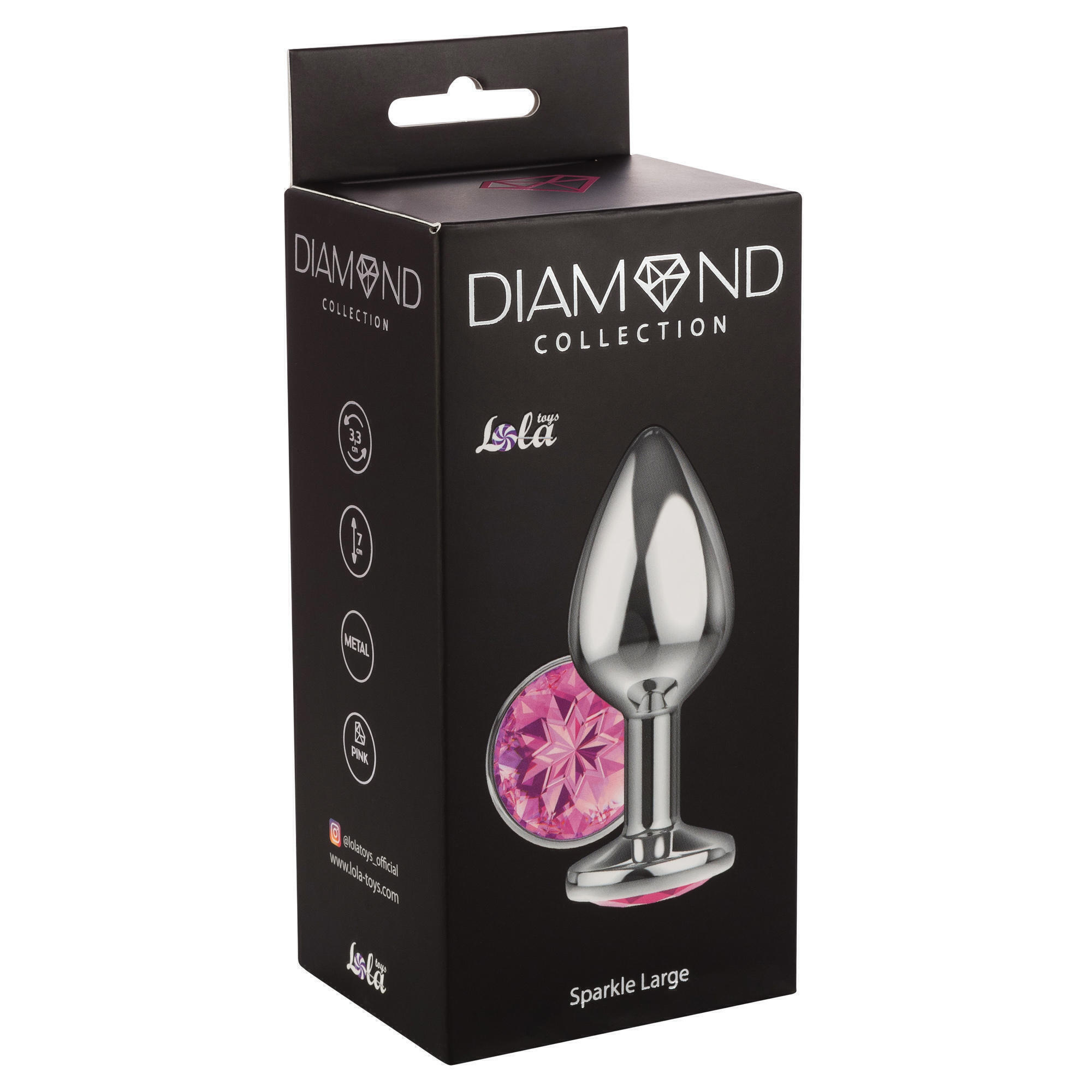 Анальная пробка Lola Games Diamond Sparkle Large, серебристая с розовым кристаллом