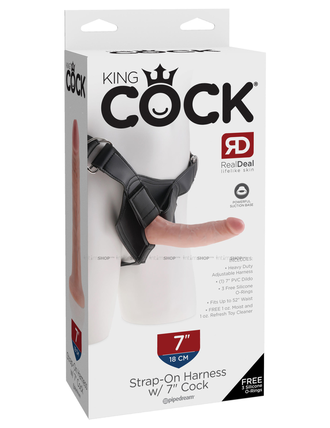 Страпон со съемной насадкой на ремнях Pipedream King Cock Strap-On Harness 7" Cock, телесный