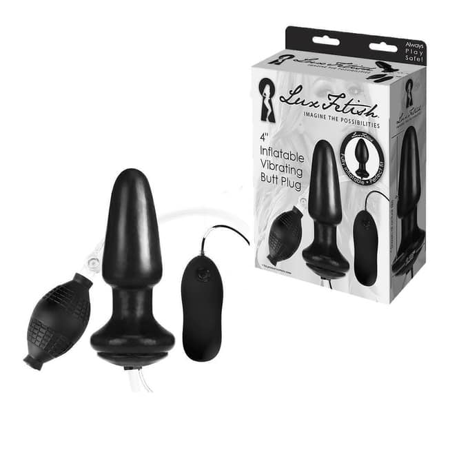 Анальная надувная пробка Lux Fetish Inflatable Vibrating Butt Plug  с вибрацией, черный от IntimShop