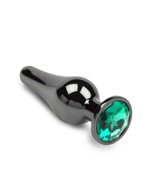 Анальная пробка большая Пикантные Штучки с зеленым кристаллом, графитовая, 12 см