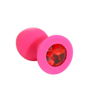 Анальная пробка из силикона с красным кристаллом Kanikule, розовая