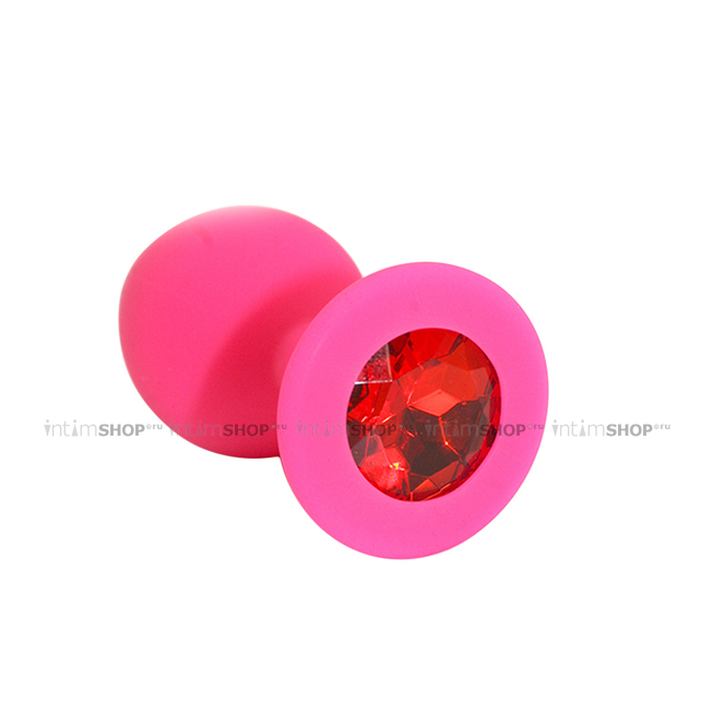 Анальная пробка из силикона с красным кристаллом Kanikule, розовая