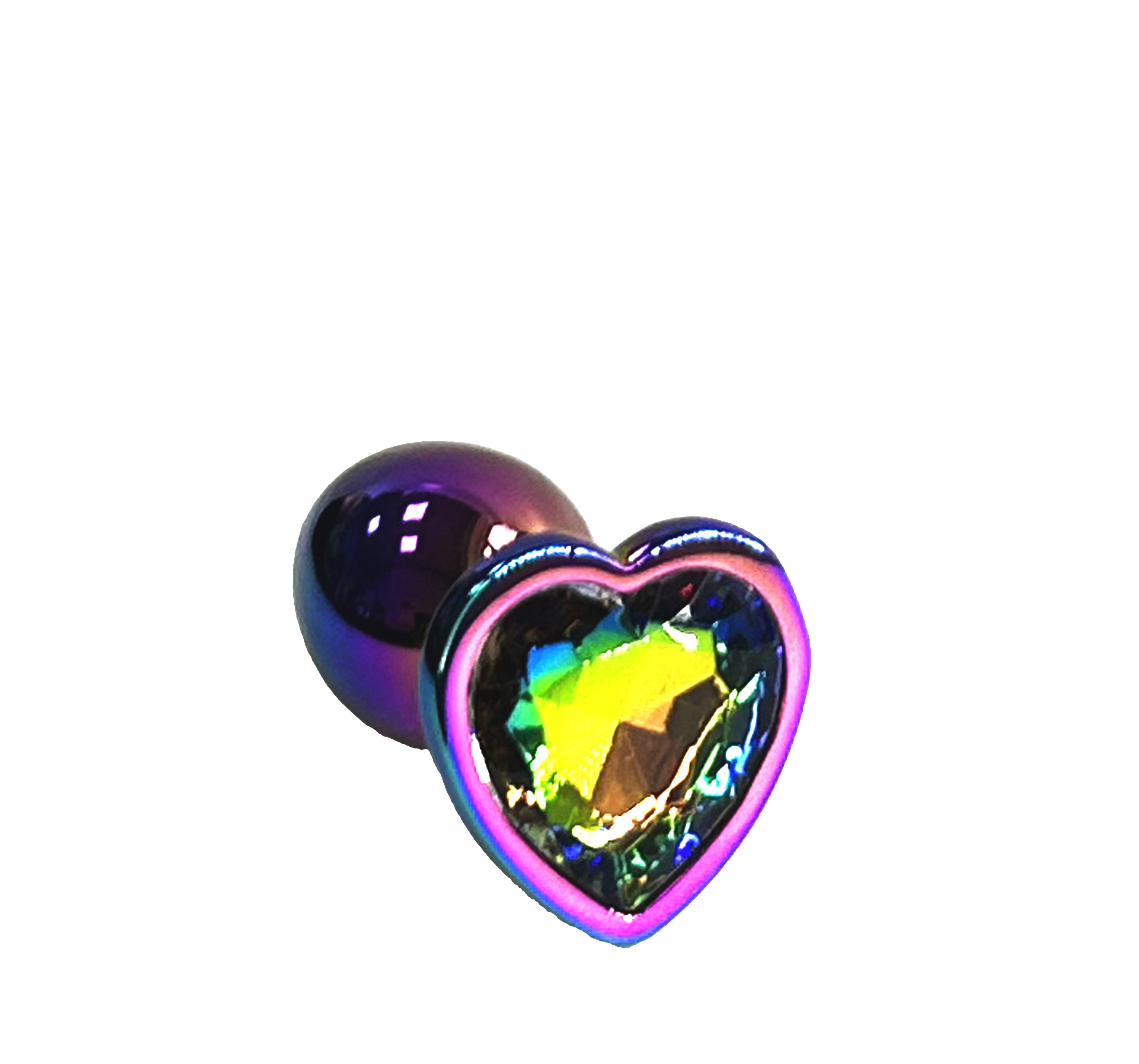 Анальная пробка Kanikule Small, неохром с разноцветным кристаллом сердце