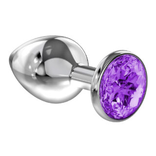 Анальная пробка Lola Toys Sparkle Small, серебристая с фиолетовым кристаллом