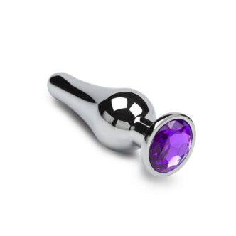 Анальная пробка маленькая Пикантные Штучки с фиолетовым кристаллом, серебристая, 8.5 см