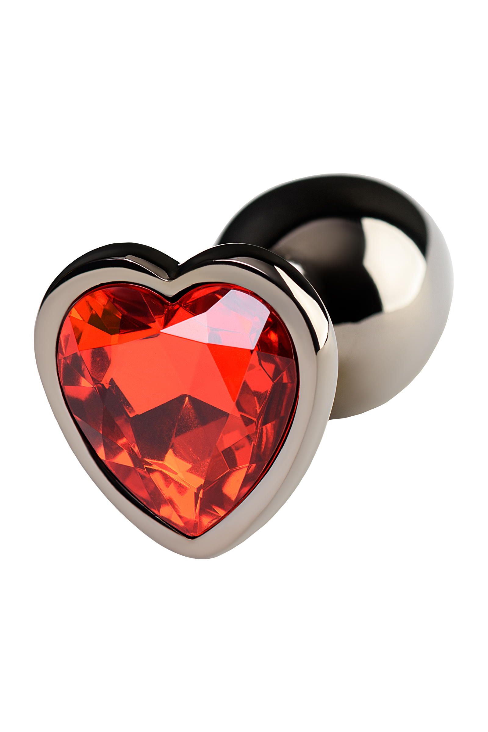 Анальная пробка Metal by Toyfa с кристаллом-сердце цвета рубин, темно-серебристая