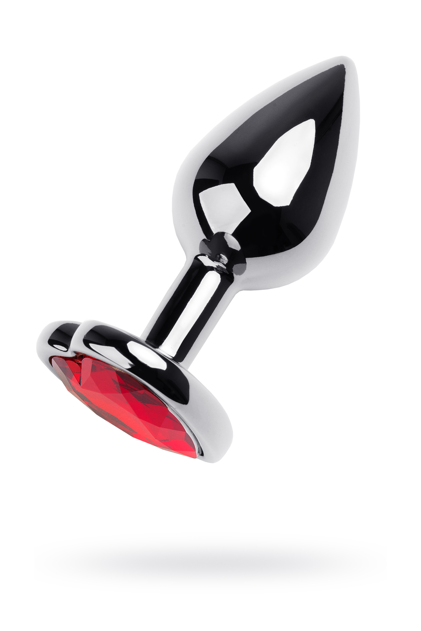 Анальная пробка Metal by Toyfa S с кристаллом-сердце цвета рубин, серебристая