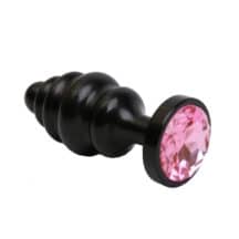 Анальная пробка ребристая 4sexdream 8.2 см, черная с розовым кристаллом