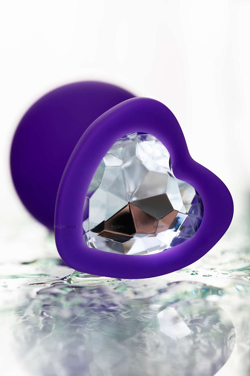 Анальная пробка с бесцветным кристаллом ToDo by Toyfa Diamond Heart 8 см, фиолетовая