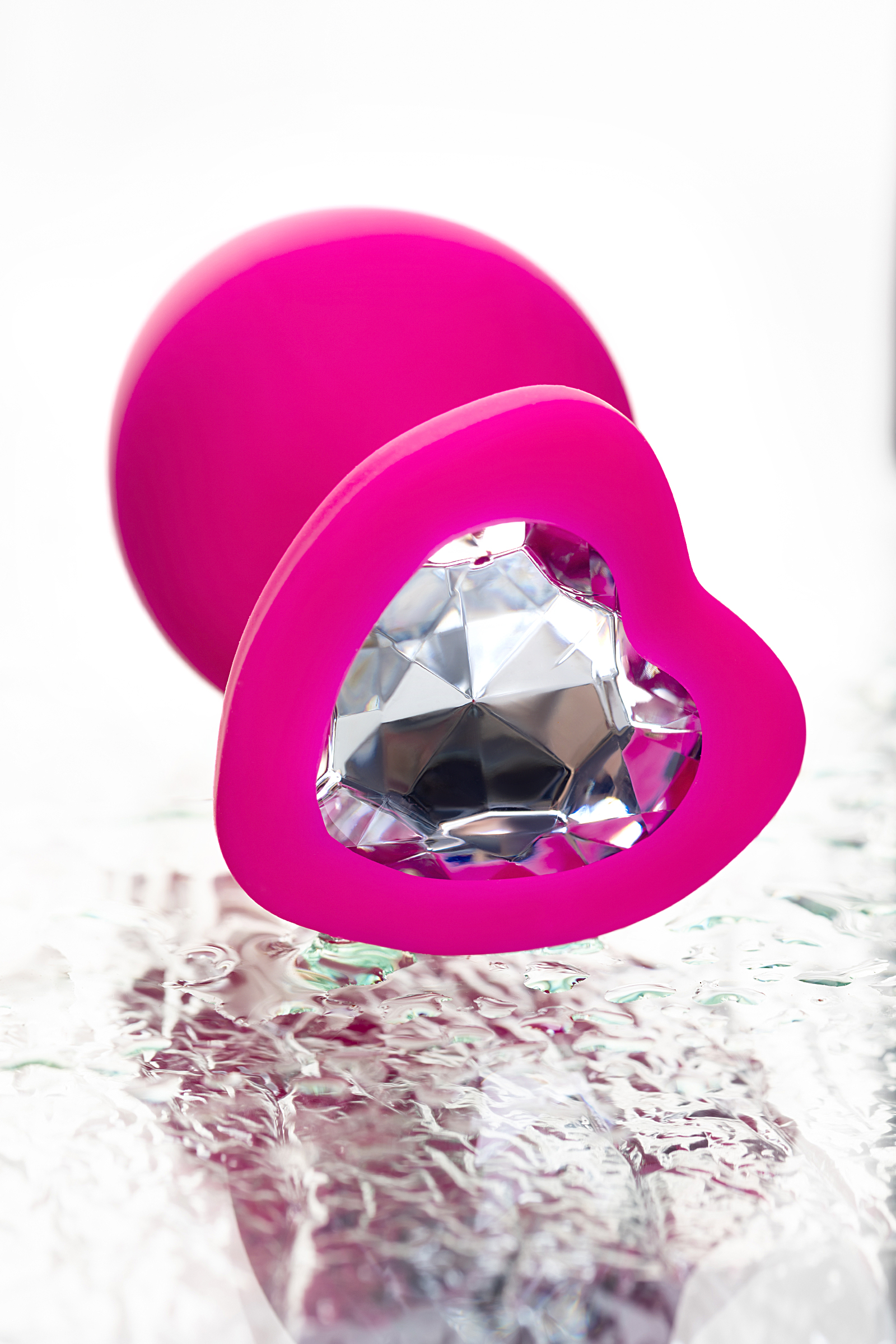Анальная пробка с бесцветным кристаллом ToDo by Toyfa Diamond Heart 9.5 см, розовая