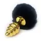 Анальная пробка LoveToys Butt Plug S с черным хвостом ребристая, золотая