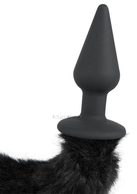 Анальная пробка Orion Bad Kitty с хвостом, черная от IntimShop
