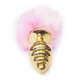 Анальная пробка LoveToys Butt Plug S с розовым хвостом ребристая, золотая