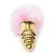 Анальная пробка LoveToys Butt Plug S с розовым хвостом ребристая, золотая