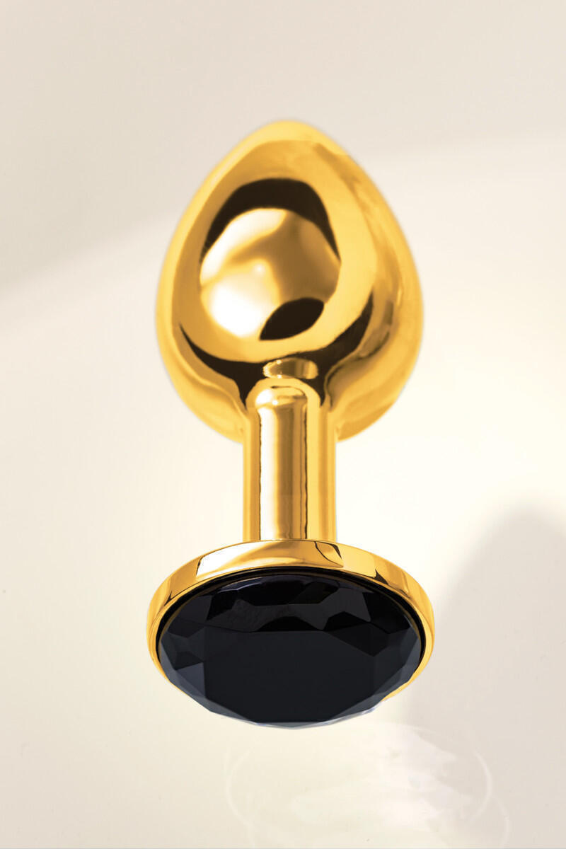 Анальная пробка ToyFa Metal с черным кристалом 7.5 см, золотистый