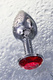 Анальная пробка ToyFa Metal с красным кристалом 7.5 см, серебристый
