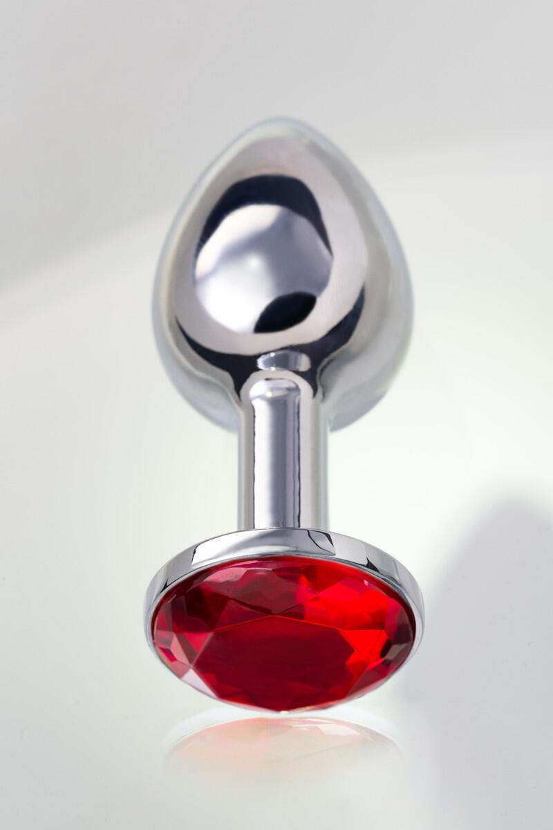 Анальная пробка ToyFa Metal с красным кристалом 7.5 см, серебристый