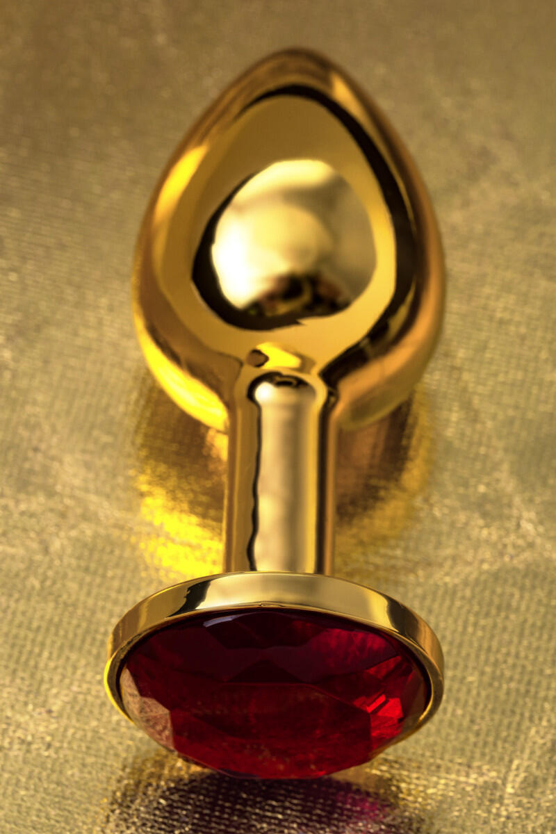 Анальная пробка ToyFa Metal с красным кристалом 7.5 см, золотистый