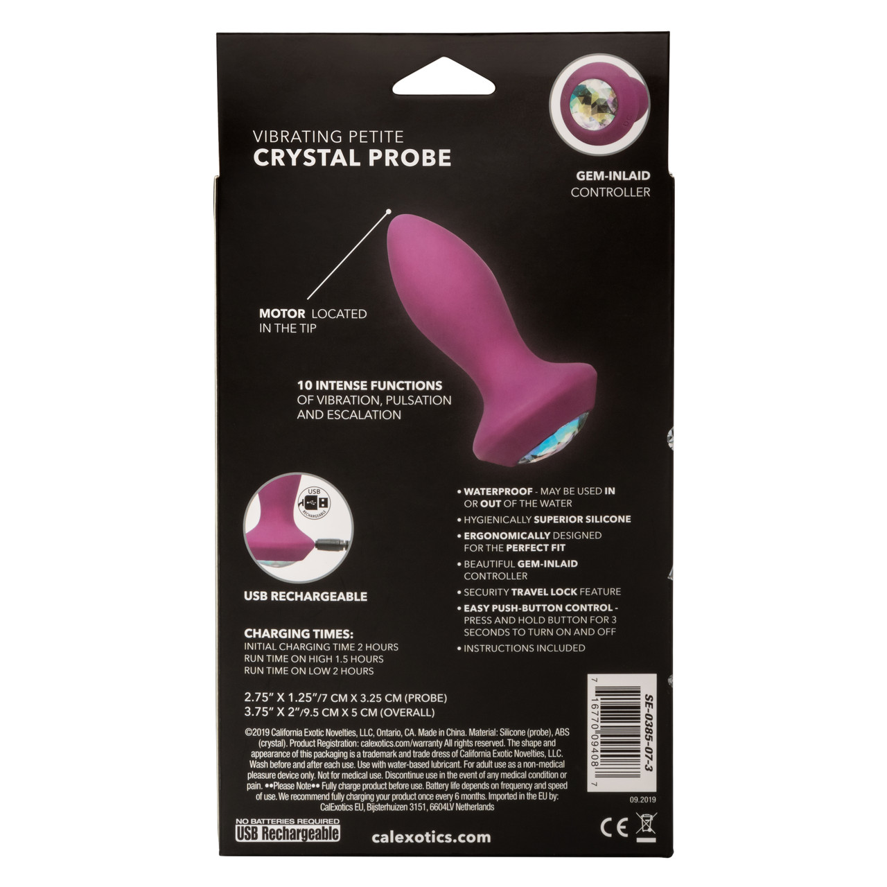 Анальная вибропробка CalExotics Power Gem Petite, фиолетовая с разноцветным кристаллом