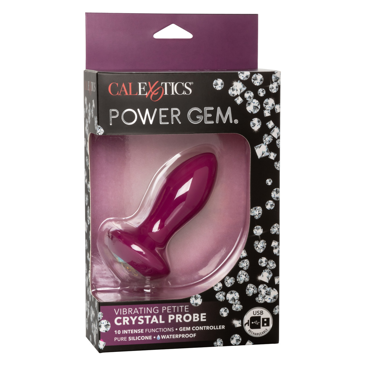 Анальная вибропробка CalExotics Power Gem Petite, фиолетовая с разноцветным кристаллом