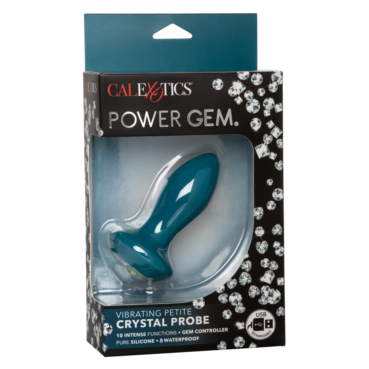 Анальная вибропробка CalExotics Power Gem Petite, голубая с разноцветным кристаллом