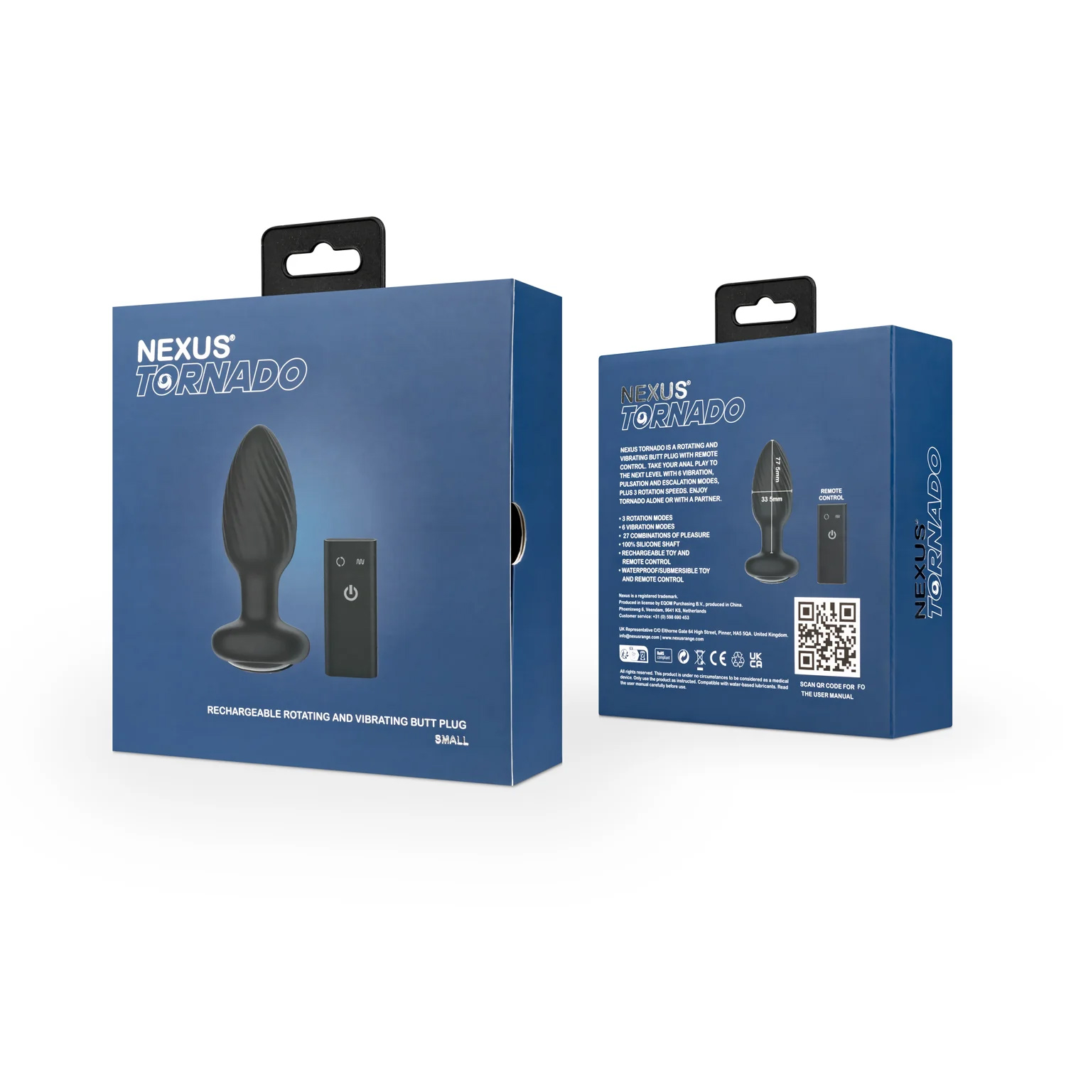 Анальная вибропробка с ротацией Nexus Tornado Small c пультом ДУ, черная