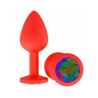Анальная втулка Джага-Джага силиконовая, красная с разноцветным кристаллом