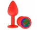 Анальная втулка Джага-Джага силиконовая, красная с разноцветным кристаллом
