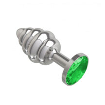 Анальная втулка Silver Spiral с зелёным кристаллом